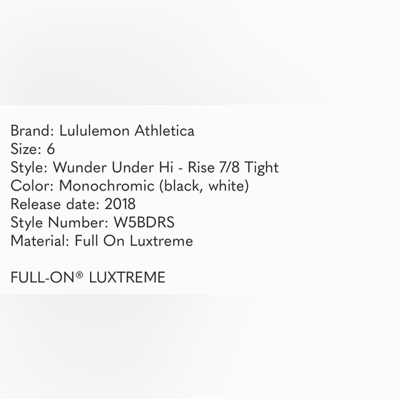 Lululemon Pants Womens Wunder Under 7/8 Tight Legging 6 Monochromic Luxt… - Picture 8 of 11